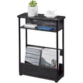 Narrow Side Table – Slim Nightstand with Magazine Rack, Black
