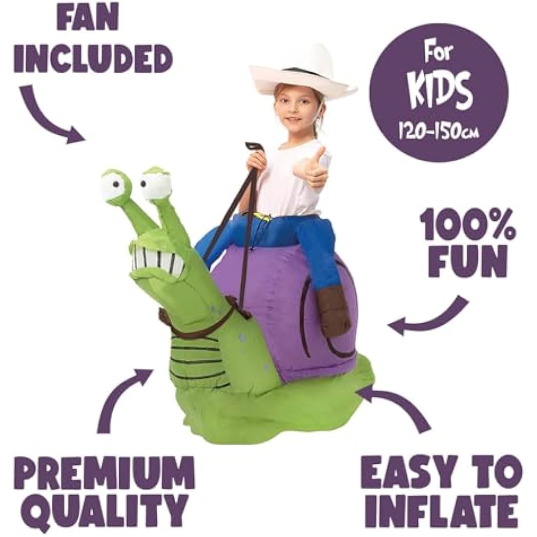 OriginalCup Inflatable Snail Costume for Kids – 120-150cm Polyester Disguise