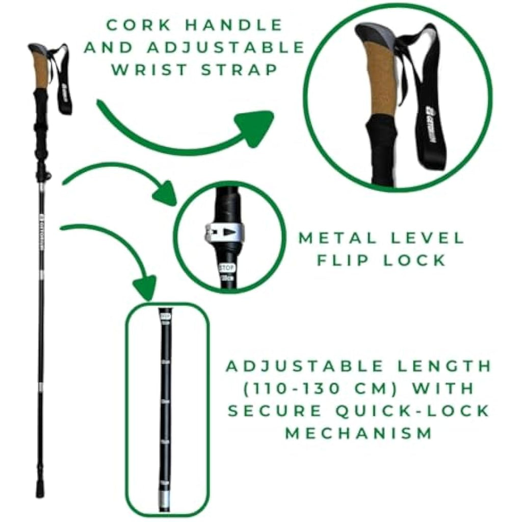 GETORIUM Trekking Poles – Aluminum 7075 Folding Hiking Sticks, Cork Grip