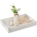 Hanobe Hand-Carved Wooden Serving Tray | Large White Farmhouse Centerpiece