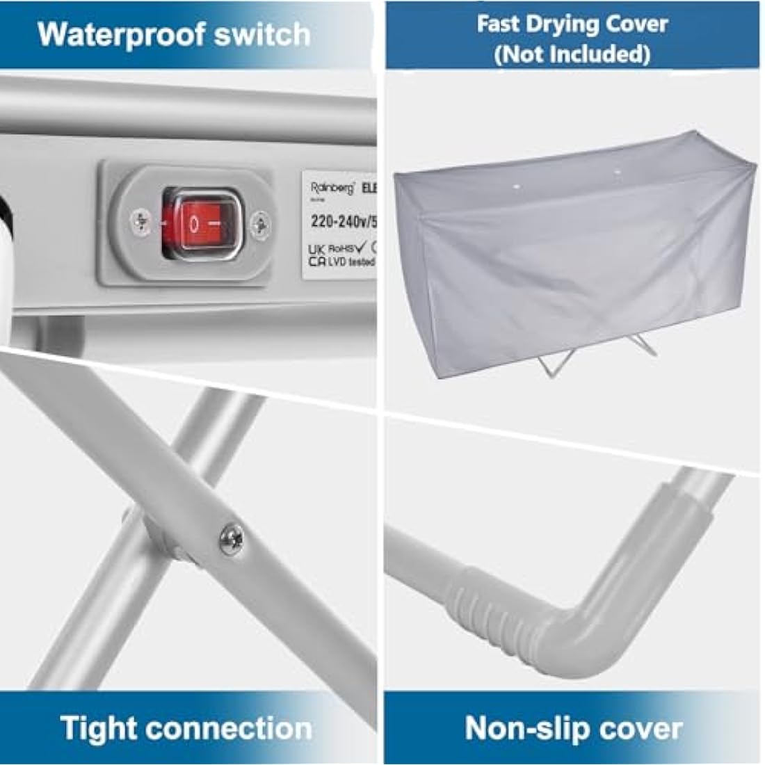 Rainberg Electric Heated Folding Clothes Dryer – 230W 18 Rail Airer
