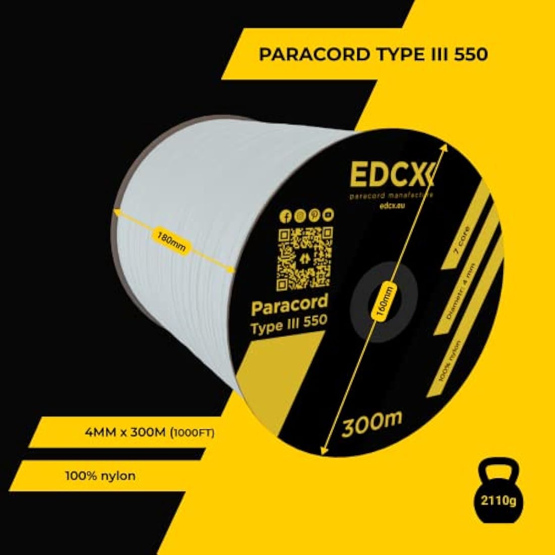 EDCX 550 Paracord Type III – 4mm Nylon Rope for DIY, Camping & Survival