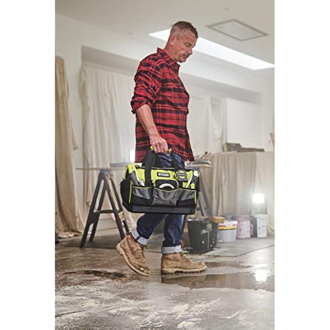 Ryobi Small Tool Bag - Heavy Duty 13 Pocket Storage with Hard Bottom