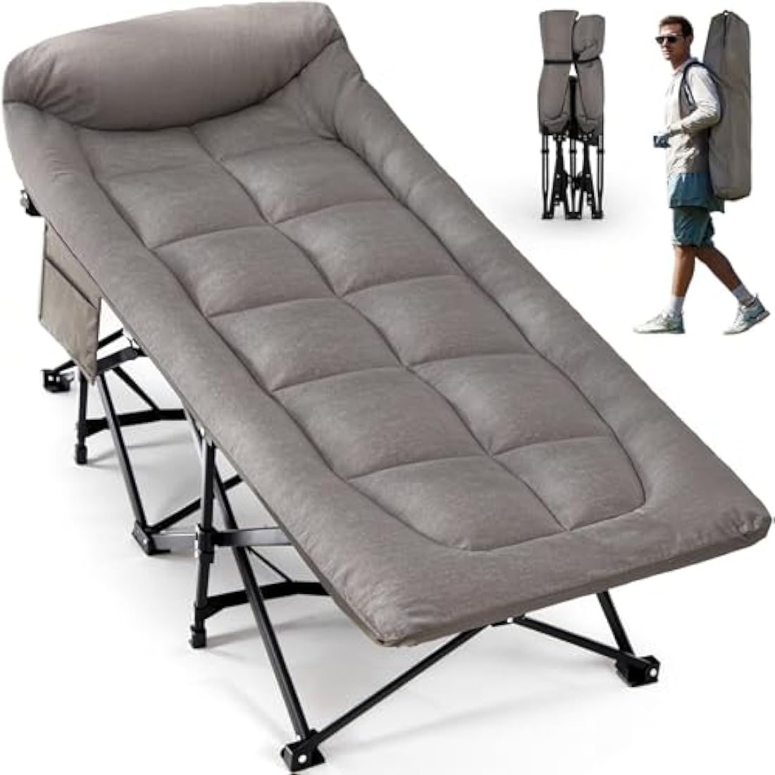 Overmont 28" Extra Wide Folding Camping Cot – Padded Heavy Duty Bed