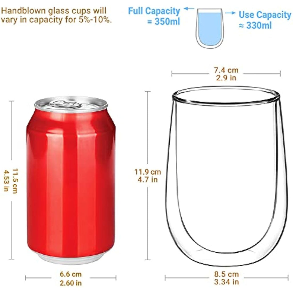 Glastal Double Walled Coffee Glasses – 6x350ml Borosilicate Glass Mugs