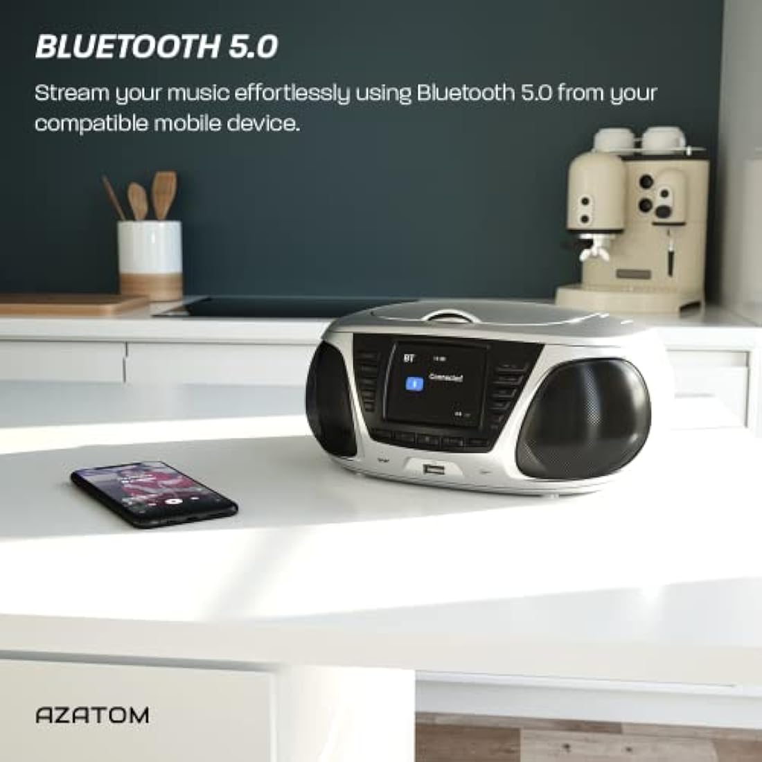 Azatom Zenith Z4 Portable CD Player with DAB+ Radio & Bluetooth – Silver