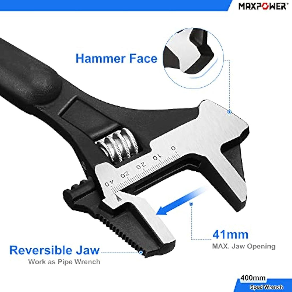 MAXPOWER Adjustable Spud Spanner Set | 2-Piece Chrome Vanadium Wrench Kit
