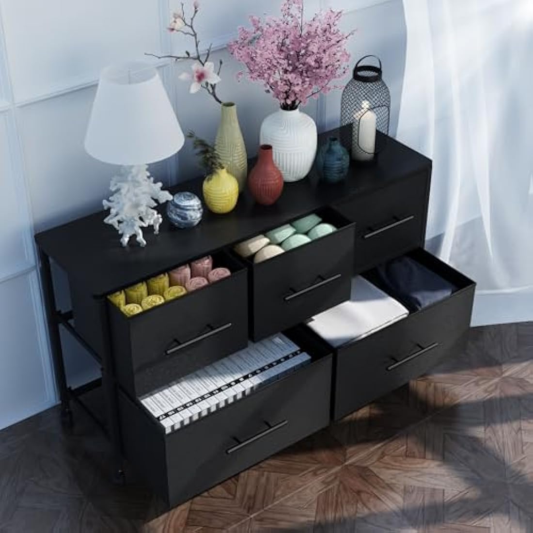 Jolof Store 5-Drawer Fabric Dresser | Rolling Storage Chest for Bedroom