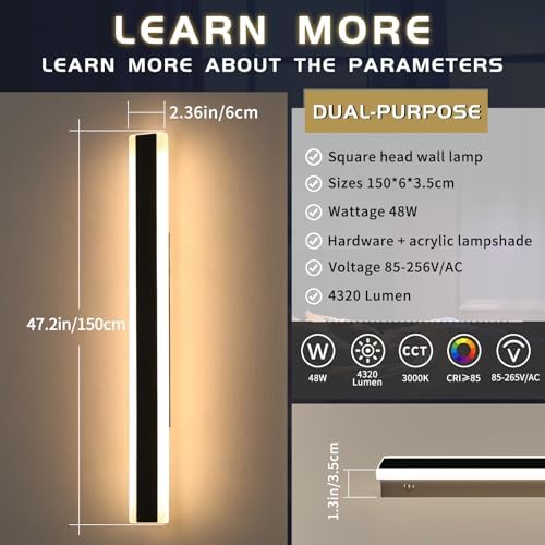 Mikeru 150cm Outdoor Wall Light – 48W IP65 Waterproof LED Sconce 2-Pack