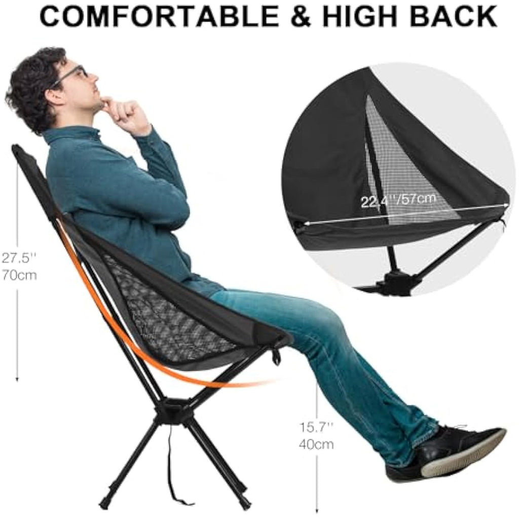 Lightweight Folding Camping Chair – 130kg Capacity, Black