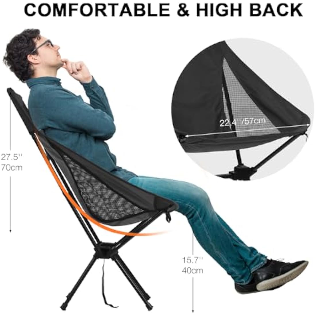 Lightweight Folding Camping Chair – 130kg Capacity, Black