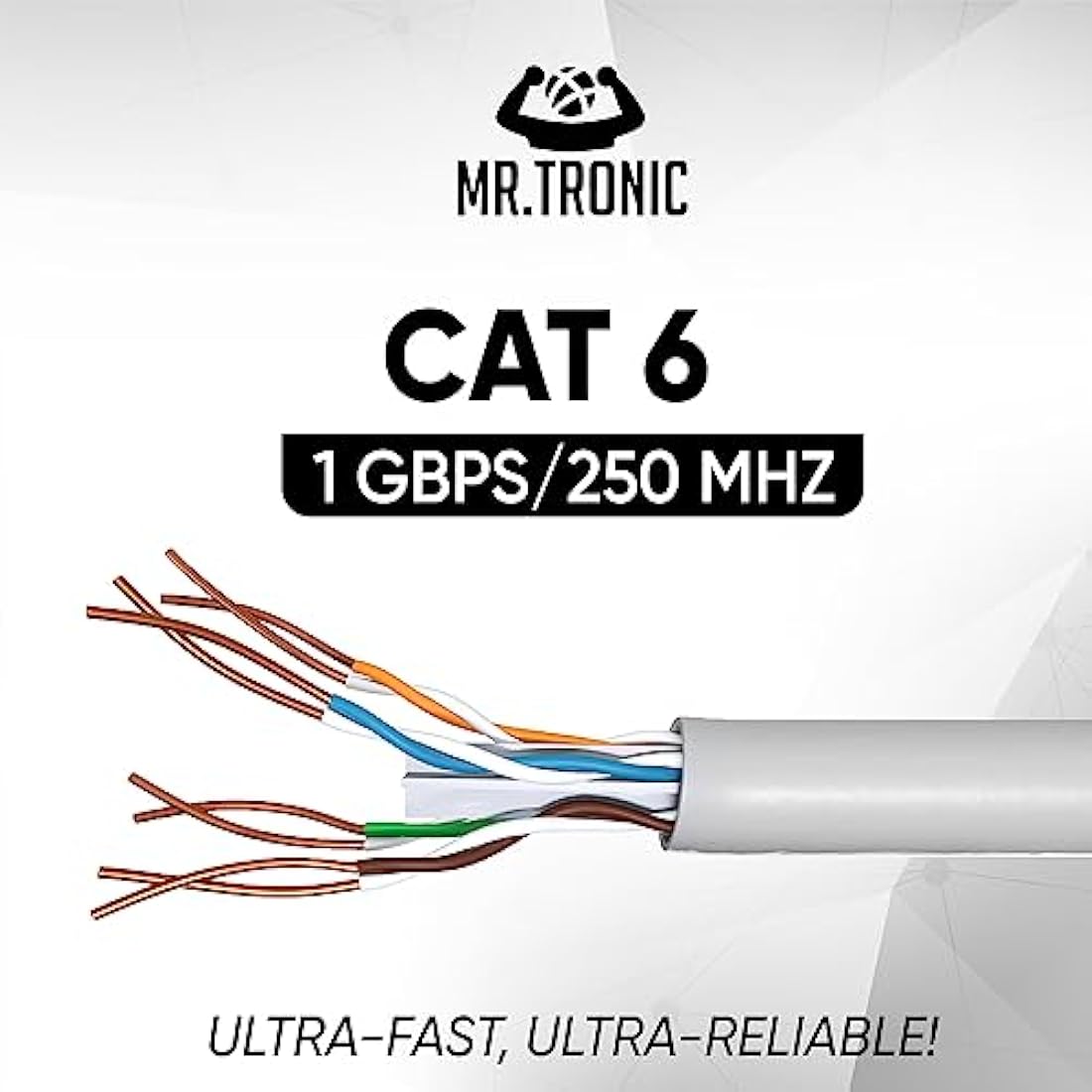 Mr. Tronic Cat6 Bulk Ethernet Cable – 305m High Speed UTP LAN Network, Grey