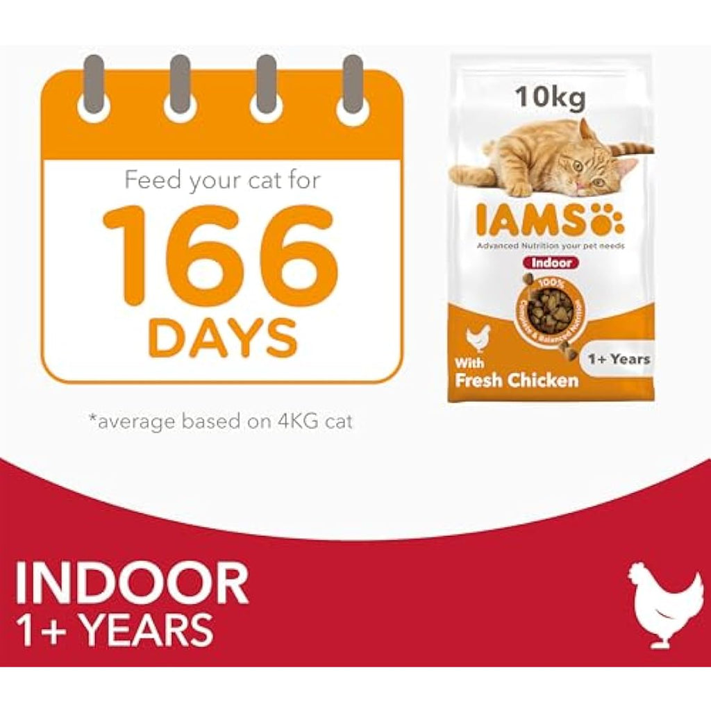 IAMS Indoor Complete Dry Cat Food Chicken 10kg | Hairball & Weight Control