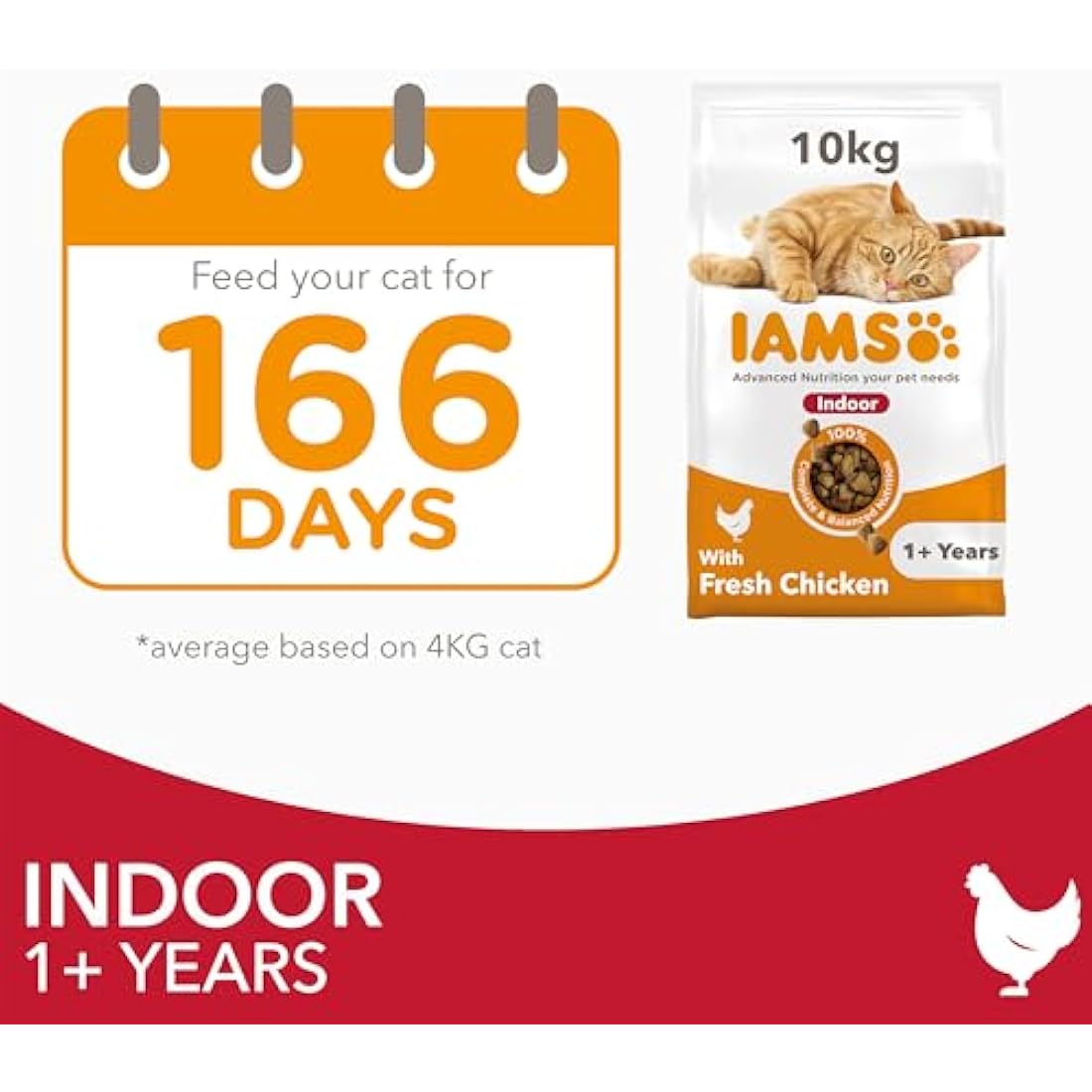 IAMS Indoor Complete Dry Cat Food Chicken 10kg | Hairball & Weight Control