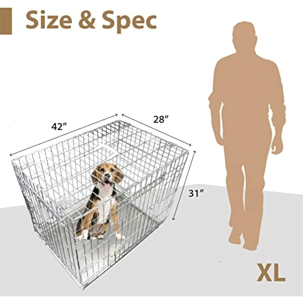 Ellie-Bo 42-inch Folding Dog Crate – 2-Door Metal Cage with Tray