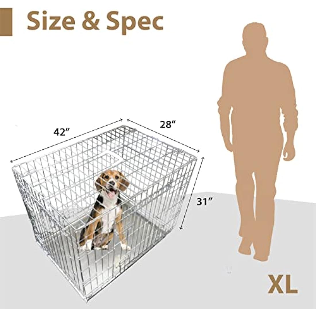 Ellie-Bo 42-inch Folding Dog Crate – 2-Door Metal Cage with Tray