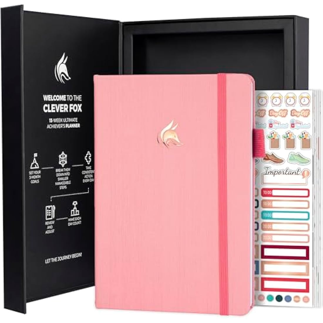 Clever Fox Goal Planner – Undated 90-Day Productivity Journal, Light Pink