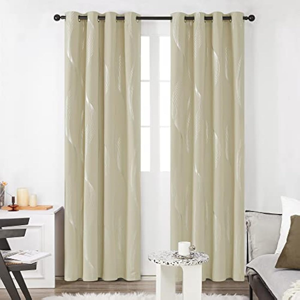 Deconovo Blackout Curtains | Foil Wave Thermal Insulated Drapes, 2 Panels