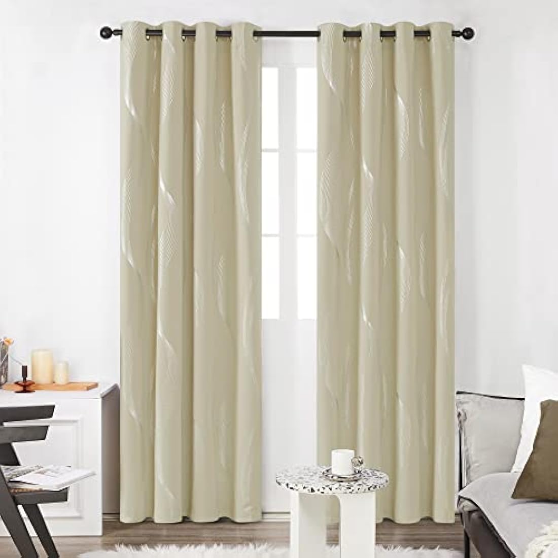 Deconovo Blackout Curtains | Foil Wave Thermal Insulated Drapes, 2 Panels