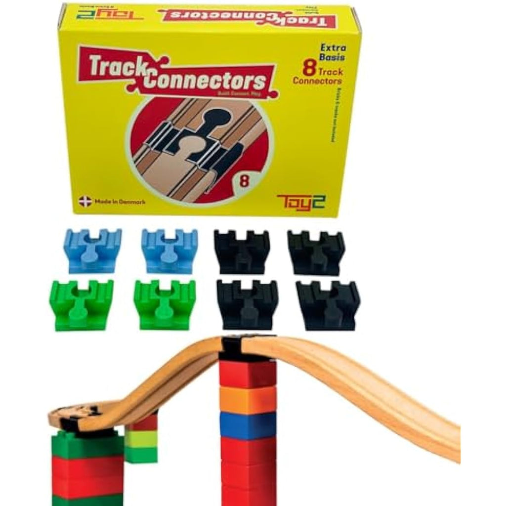 TOY2 Track Connectors – 8 Piece Set for Wooden Railway & Duplo
