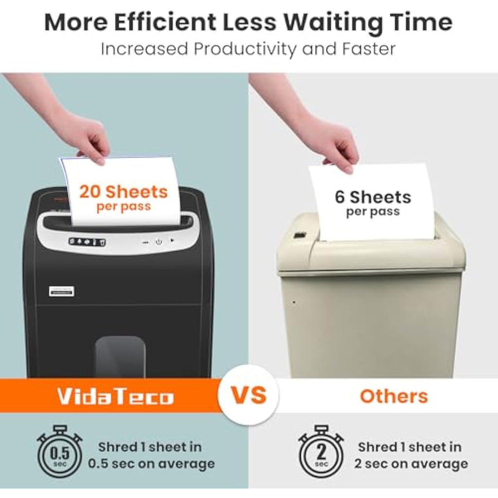 VidaTeco 20-Sheet Cross-Cut Paper Shredder – 60-Min Heavy Duty Office