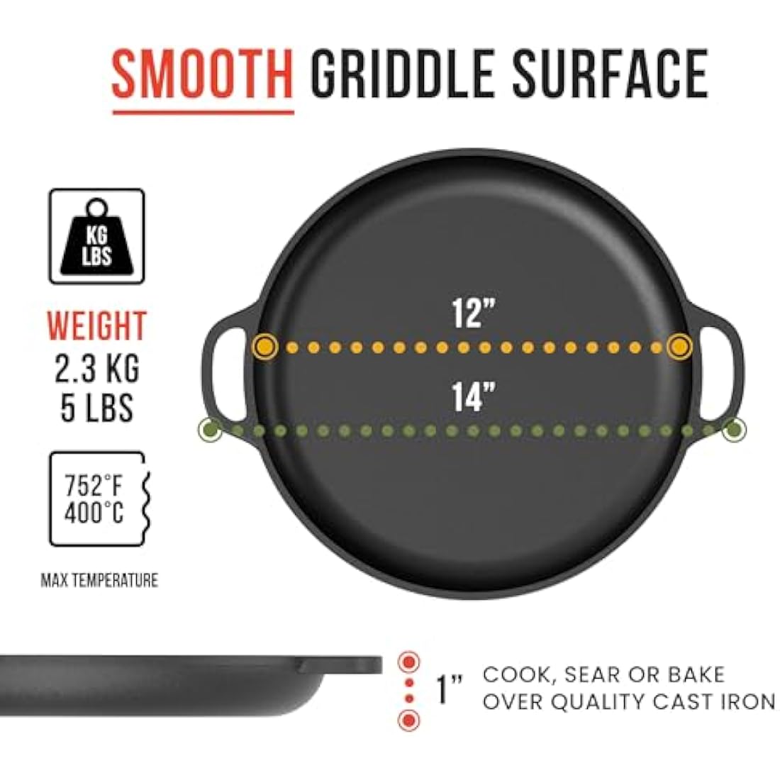 Chef Pomodoro 12-Inch Cast Iron Pizza Pan | Pre-Seasoned Griddle Skillet