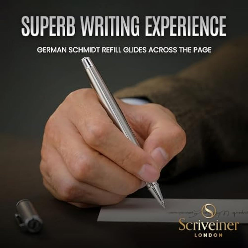 Scriveiner Stainless Steel Rollerball Pen – Luxury Silver Chrome Finish