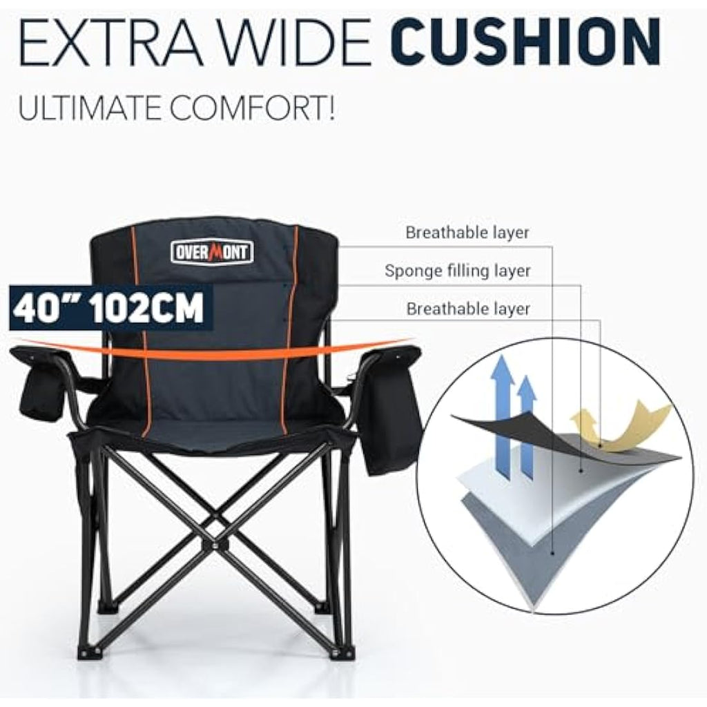 Overmont Oversized Heavy Duty Camping Folding Chair with Cooler Bag