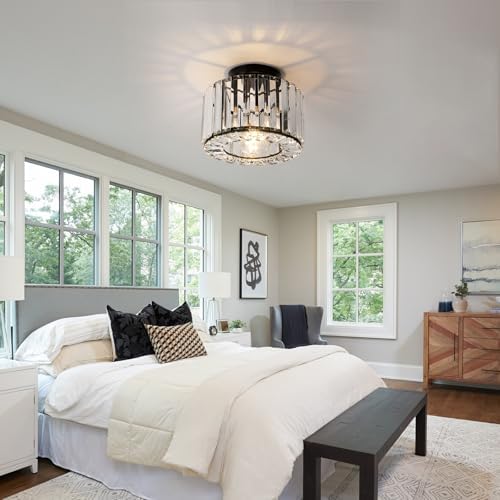 Modern Crystal Ceiling Light – Black Semi Flush Mount Lamp