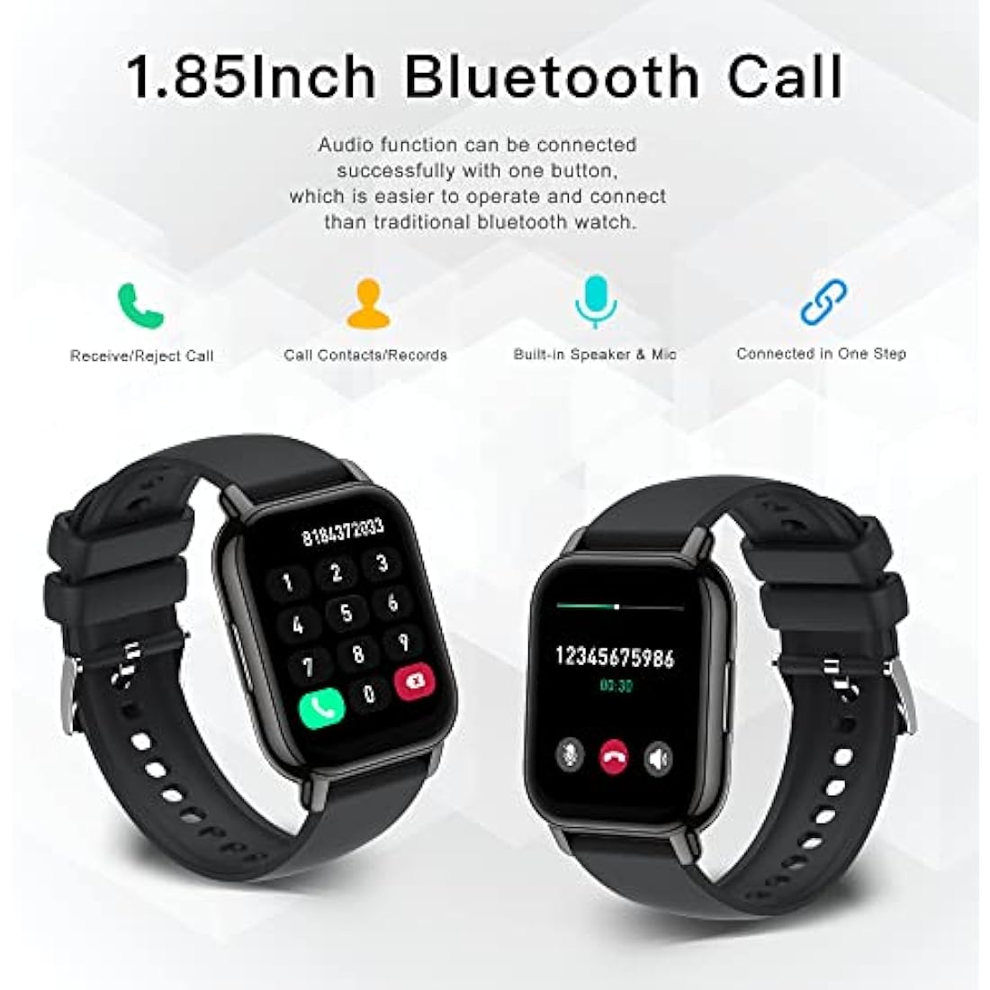 Popglory Smart Watch - 1.85" Fitness Tracker with Bluetooth Calling