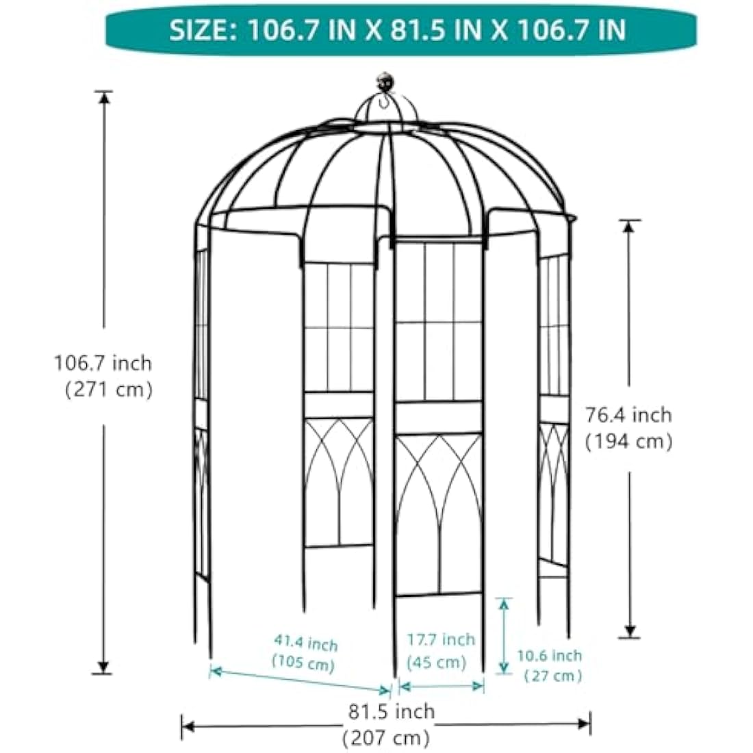 SCENDOR Birdcage Metal Garden Gazebo – 4-Sided Rose Pavilion Arch Trellis