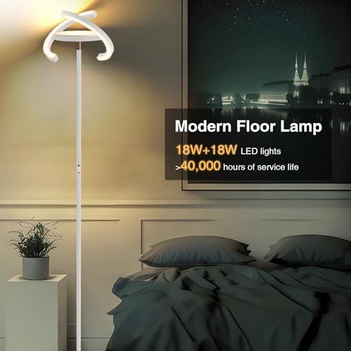 FIMEI Modern LED Floor Lamp - Stepless Dimming & Remote Control, White