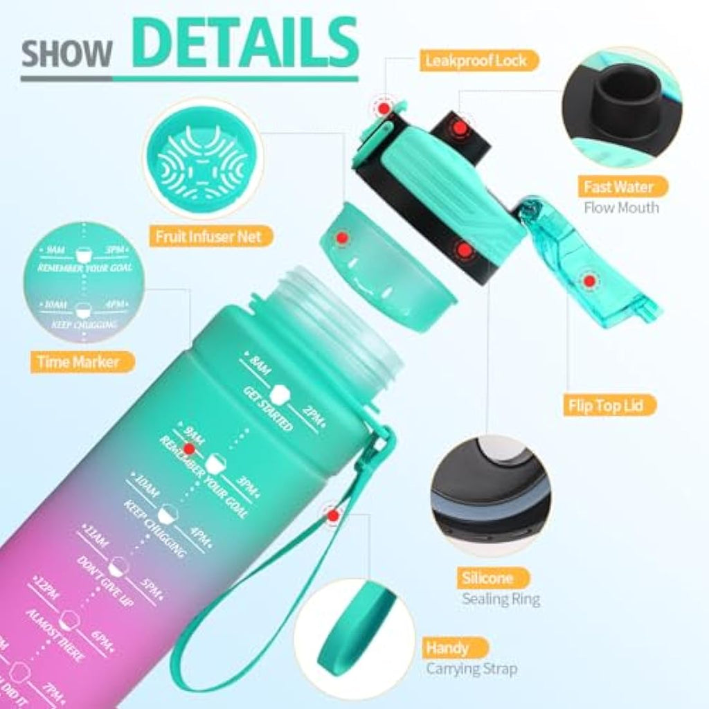 Niggeey Motivational Water Bottle | Leak Proof BPA Free Tritan – 1L
