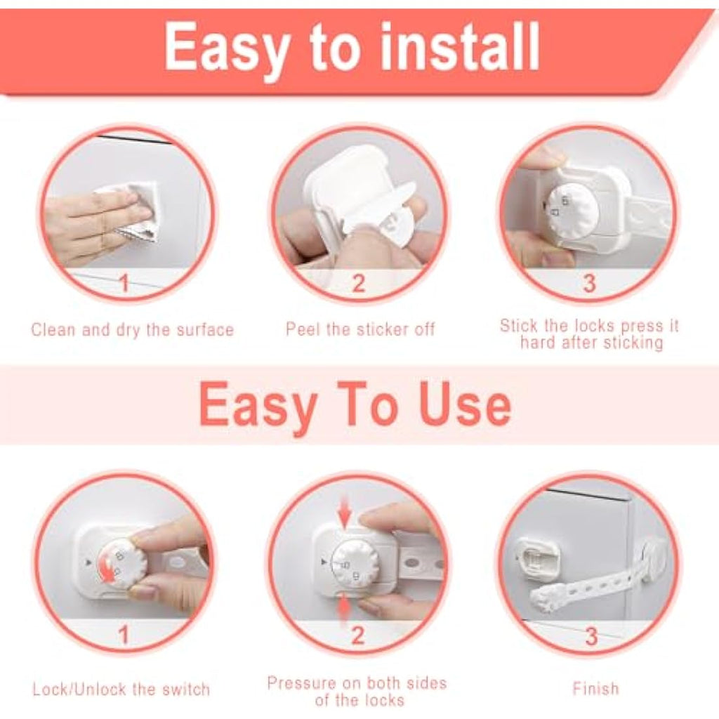 REDTRON Baby Safety Cupboard Locks – 6 Pack Adjustable Child Drawer Latches