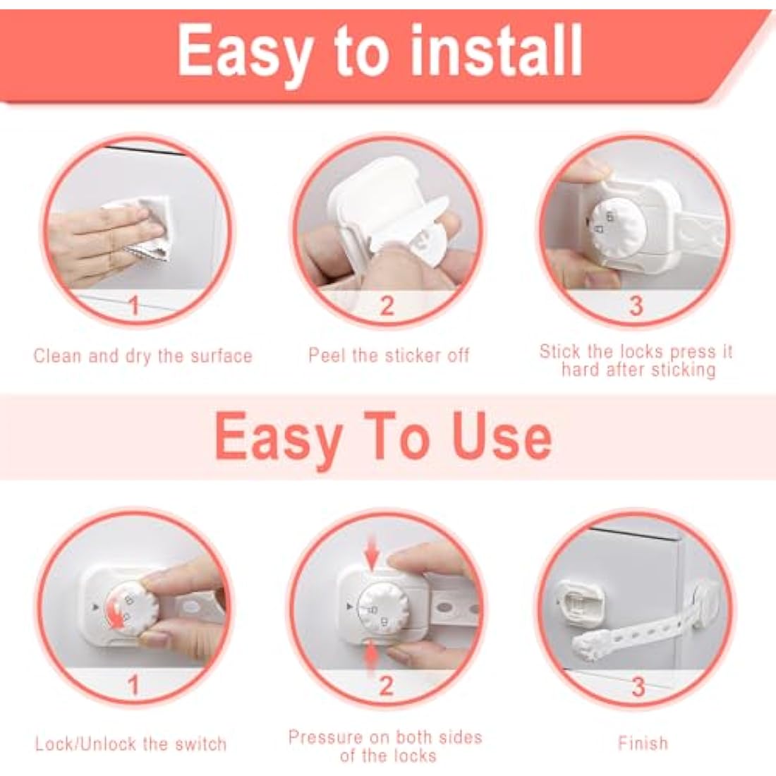 REDTRON Baby Safety Cupboard Locks – 6 Pack Adjustable Child Drawer Latches