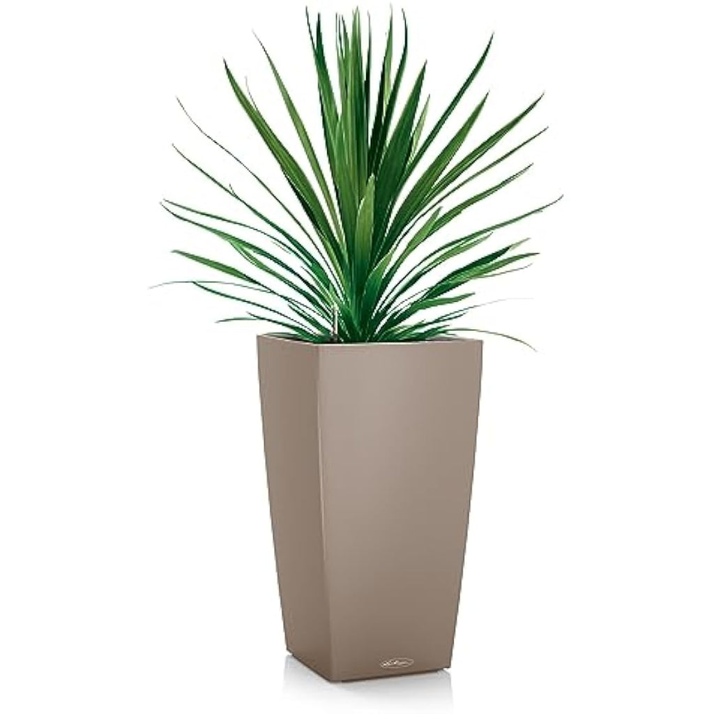 Lechuza CUBICO Color 40 Self-Watering Planter | Sand Brown Poly-Resin