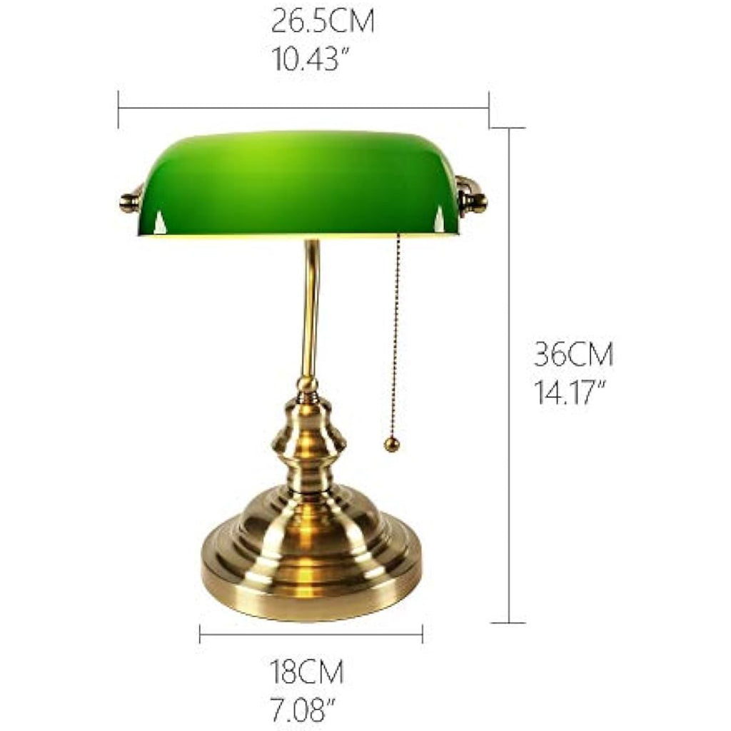 Jolof Store Green Glass Bankers Desk Lamp | Satin Brass Finish