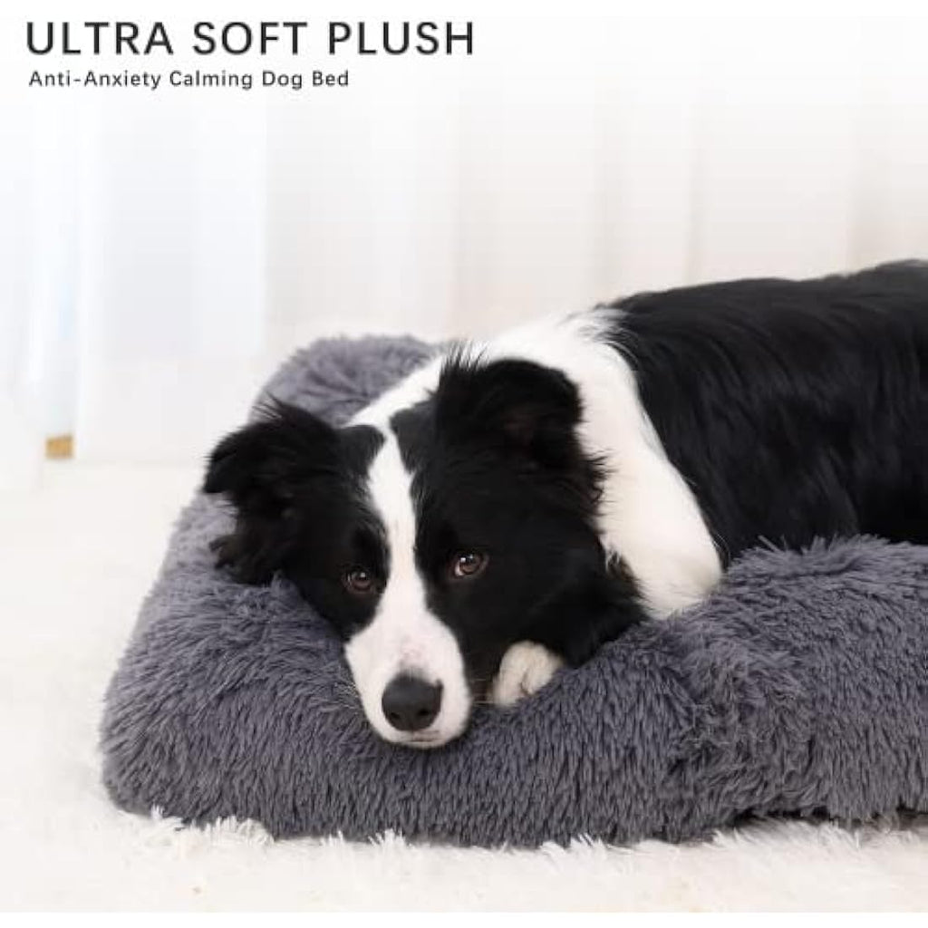 Jaspuriea Calming Dog Bed – Washable Plush Crate Mattress, Dark Grey
