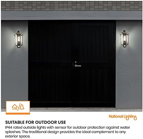 National Lighting Black PIR Motion Sensor Outdoor Wall Lantern | IP44