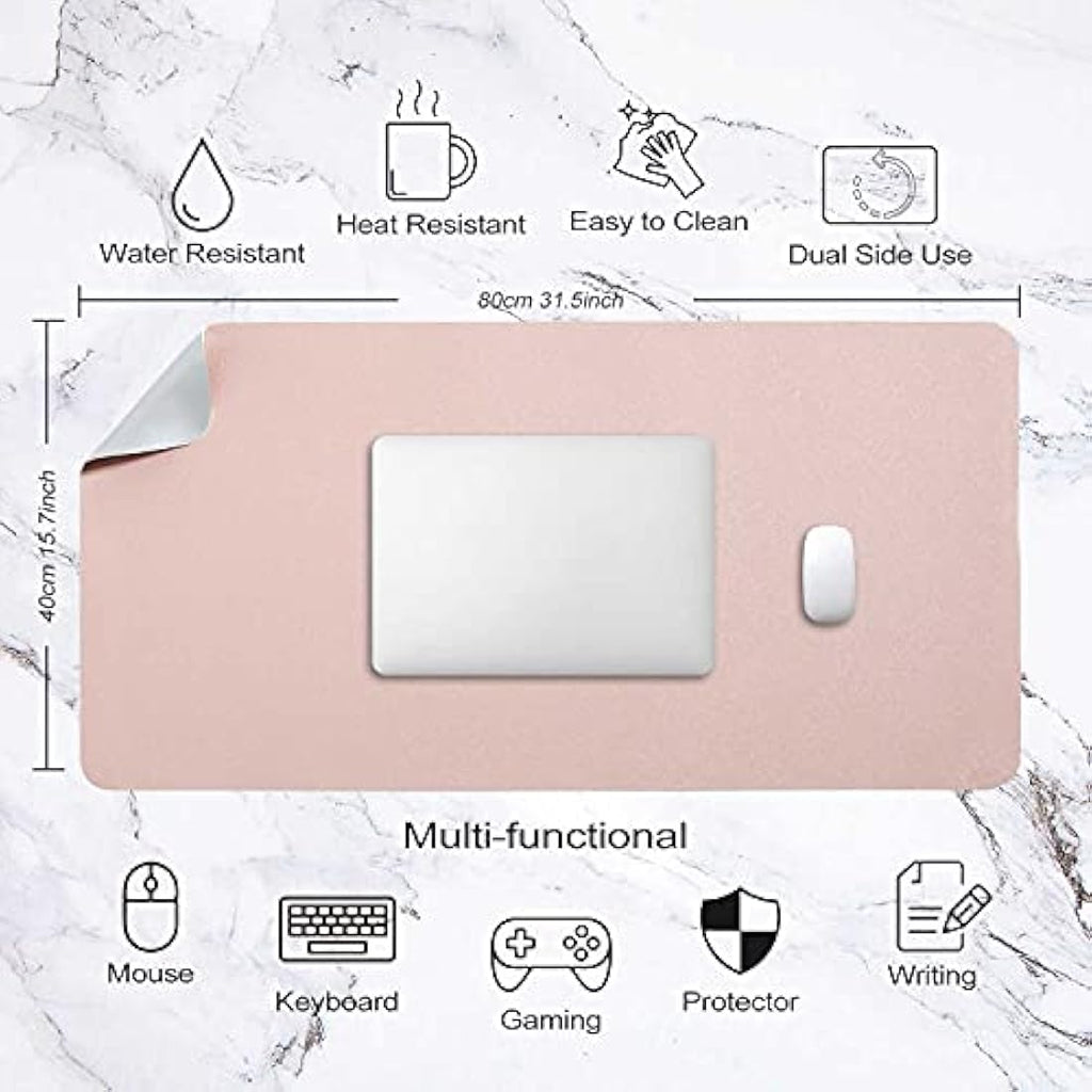 DOBAOJIA Large PU Leather Desk Pad – Waterproof Dual-Side Mouse Mat, Pink