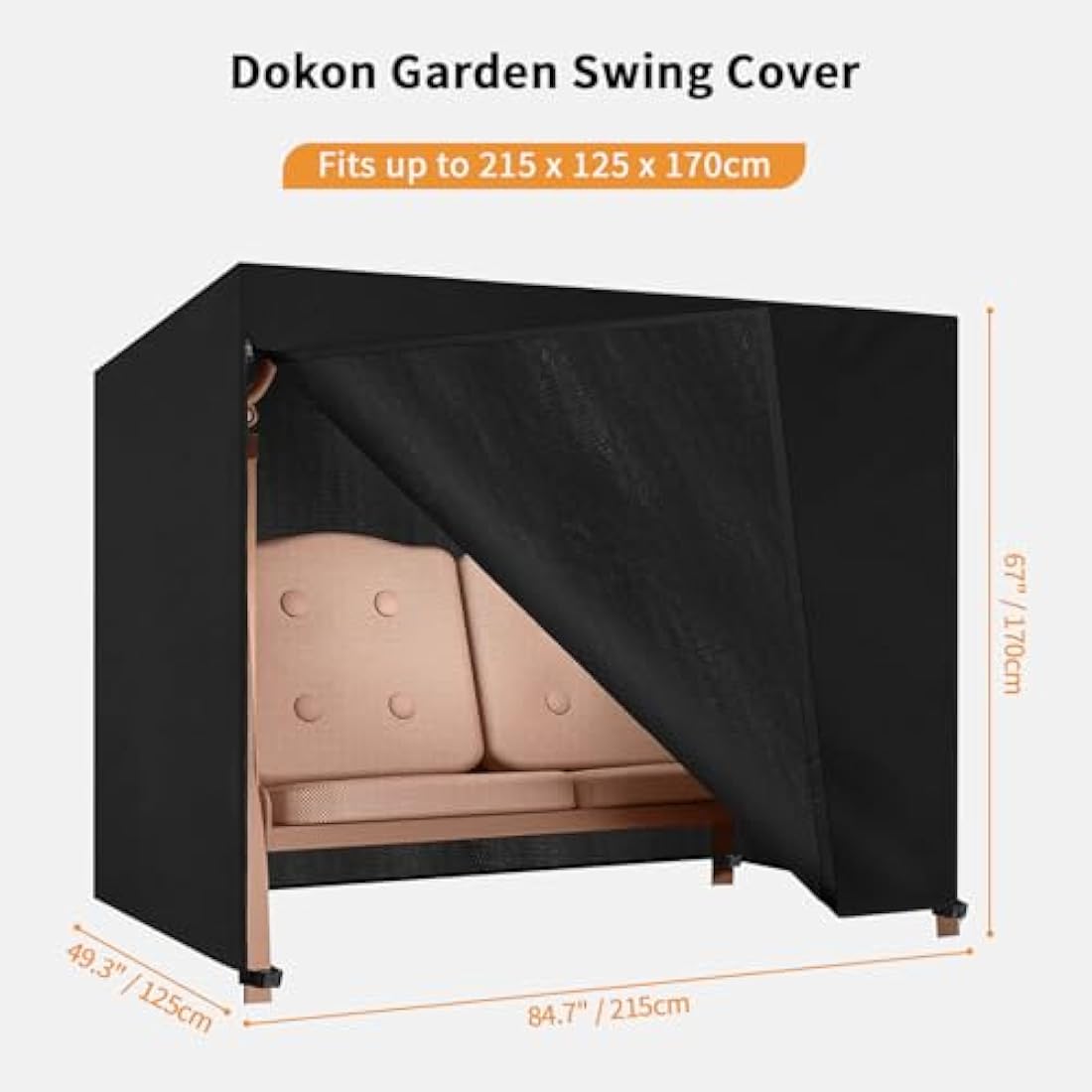 Dokon 3 Seater Garden Swing Cover | Waterproof Heavy Duty Oxford - Black
