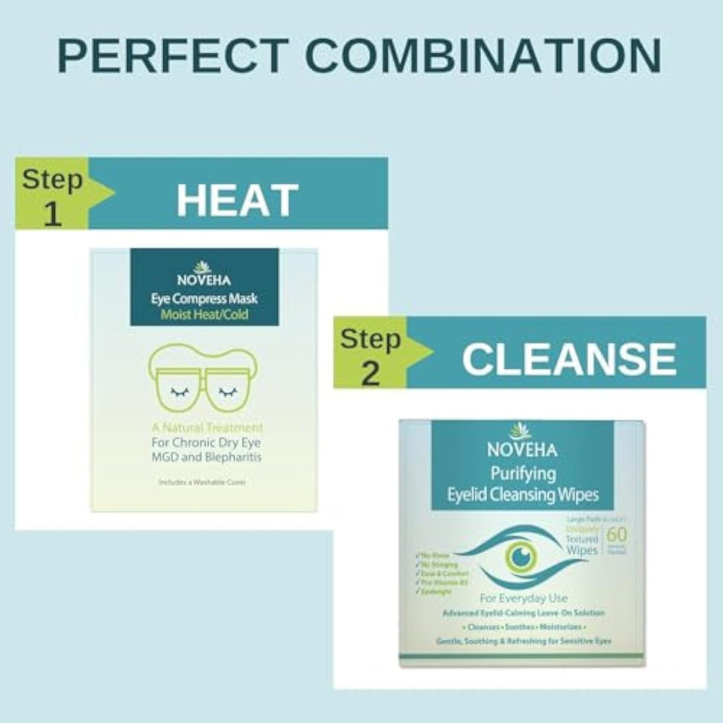 NOVEHA Eyelid & Lash Wipes | Hypochlorous Acid Cleanser | 120 Count