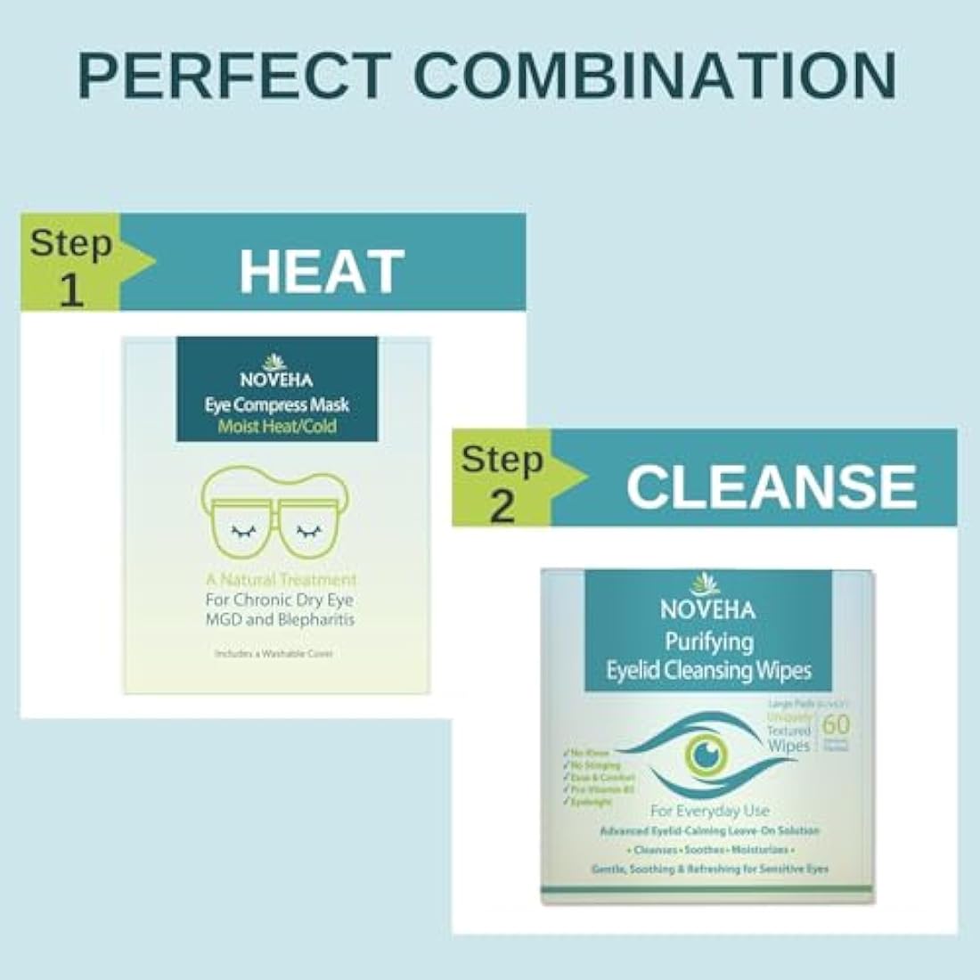NOVEHA Eyelid & Lash Wipes | Hypochlorous Acid Cleanser | 120 Count