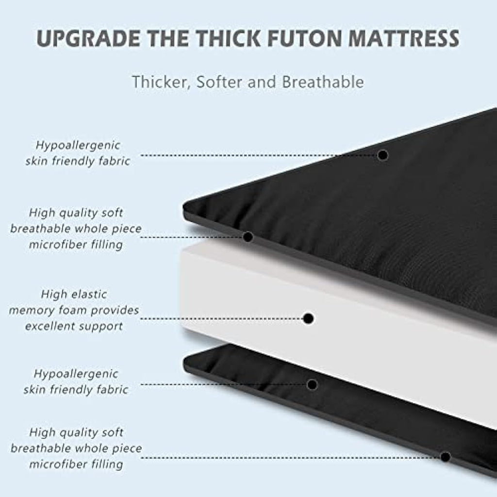 SUNYRISY Japanese Futon Floor Mattress – Memory Foam Foldable Bed, Black