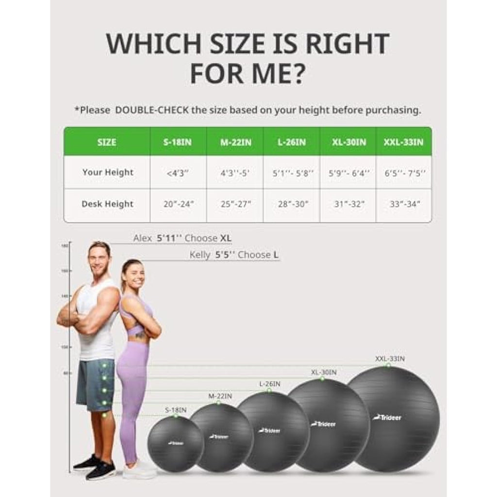 Trideer Exercise Ball – Anti-Burst Yoga Ball for Pregnancy & Office Chair