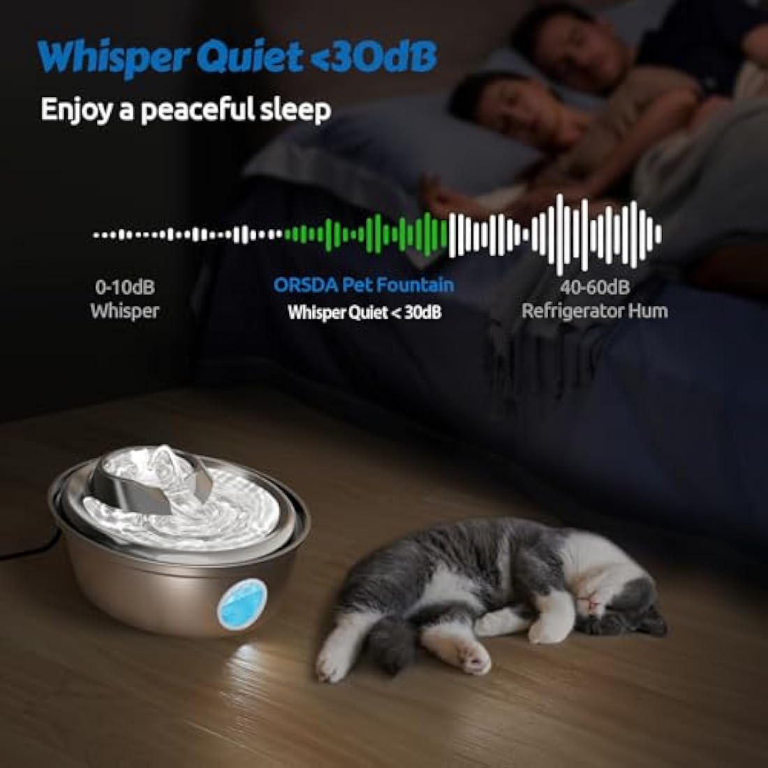 GoldenSun Stainless Steel Cat Water Fountain | 2L Quiet Automatic Pet Bowl