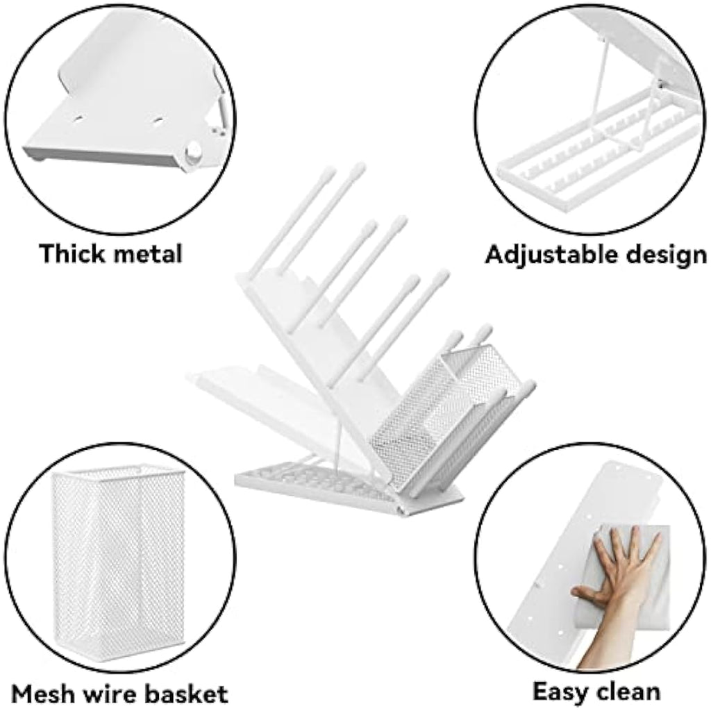Ovicar Adjustable 4 Compartment Metal Cup and Lid Holder with Mesh Basket