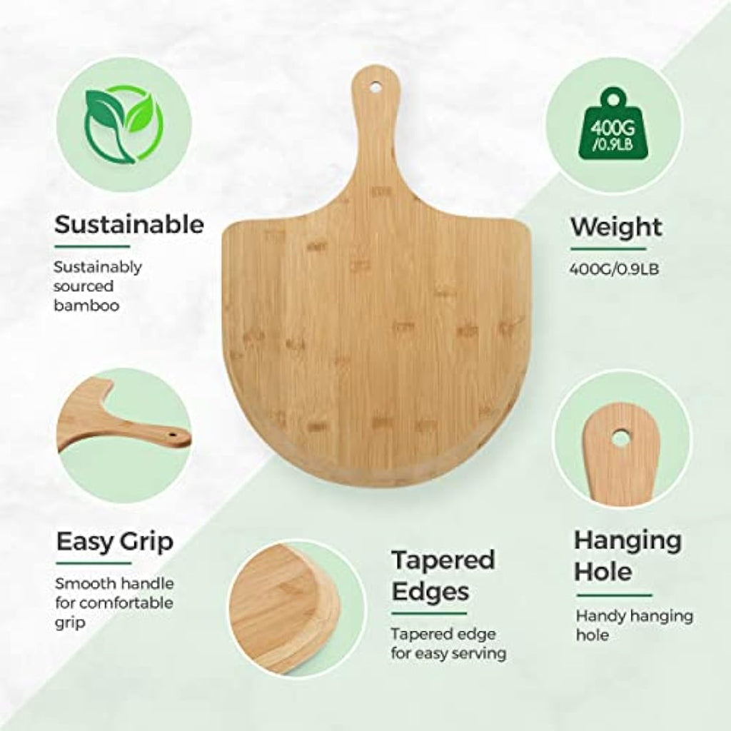 Silk Route Home Cordierite Pizza Stone and Bamboo Paddle Set - 38x30cm