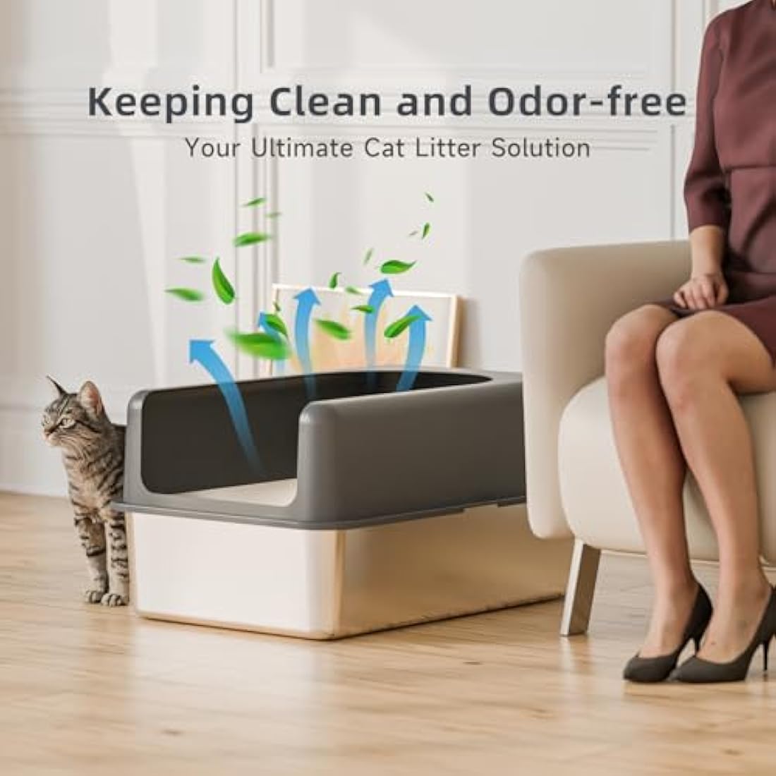 Stainless Steel Cat Litter Box – High-Sided Metal Pan with Lid