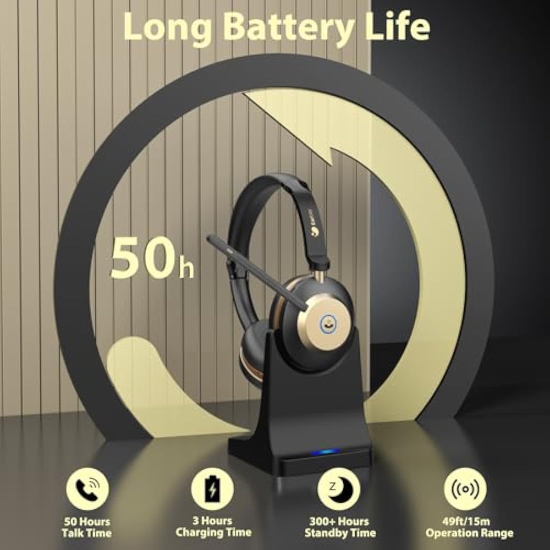Earbay Wireless Bluetooth Headset with AI Noise Canceling & Charging Dock